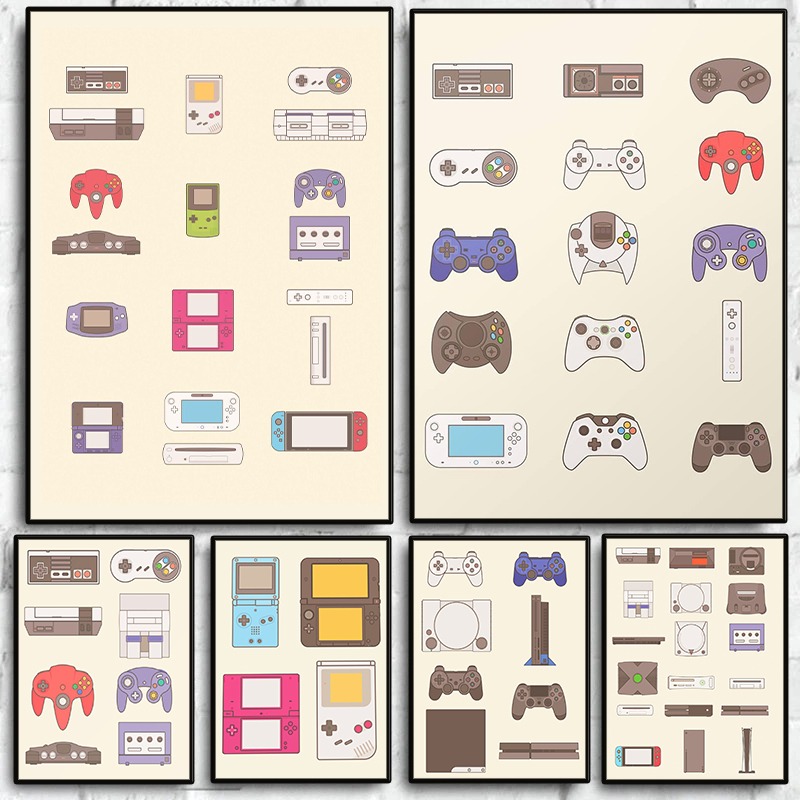 Gaming Console With Games - لوحة فنية قماشية لتطور أجهزة ألعاب