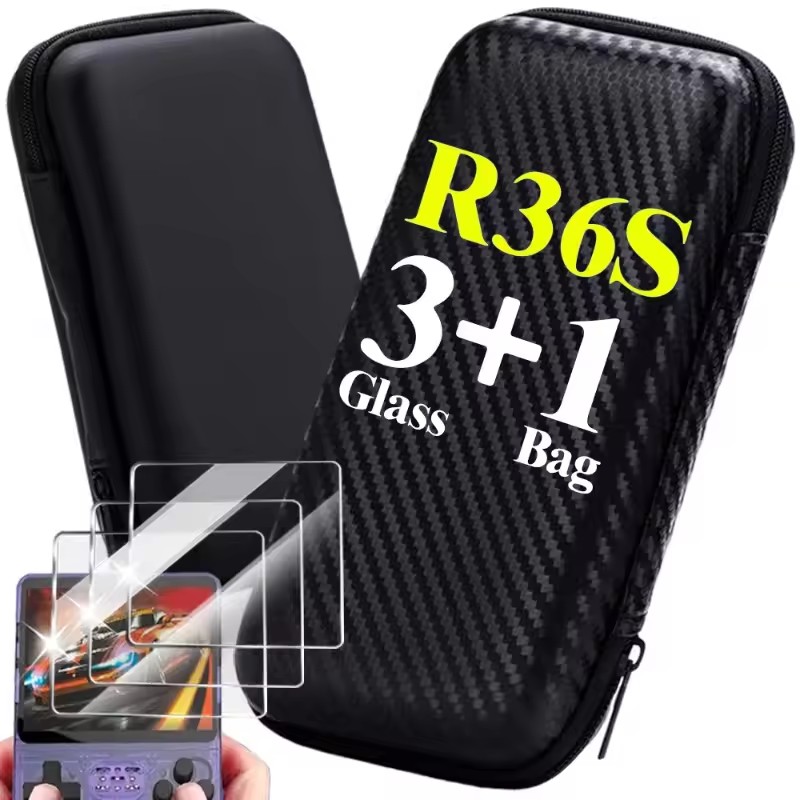 حقيبة حمل وتخزين 4 في 1 مع واق - مراجعة Gaming Console R36S وسعره