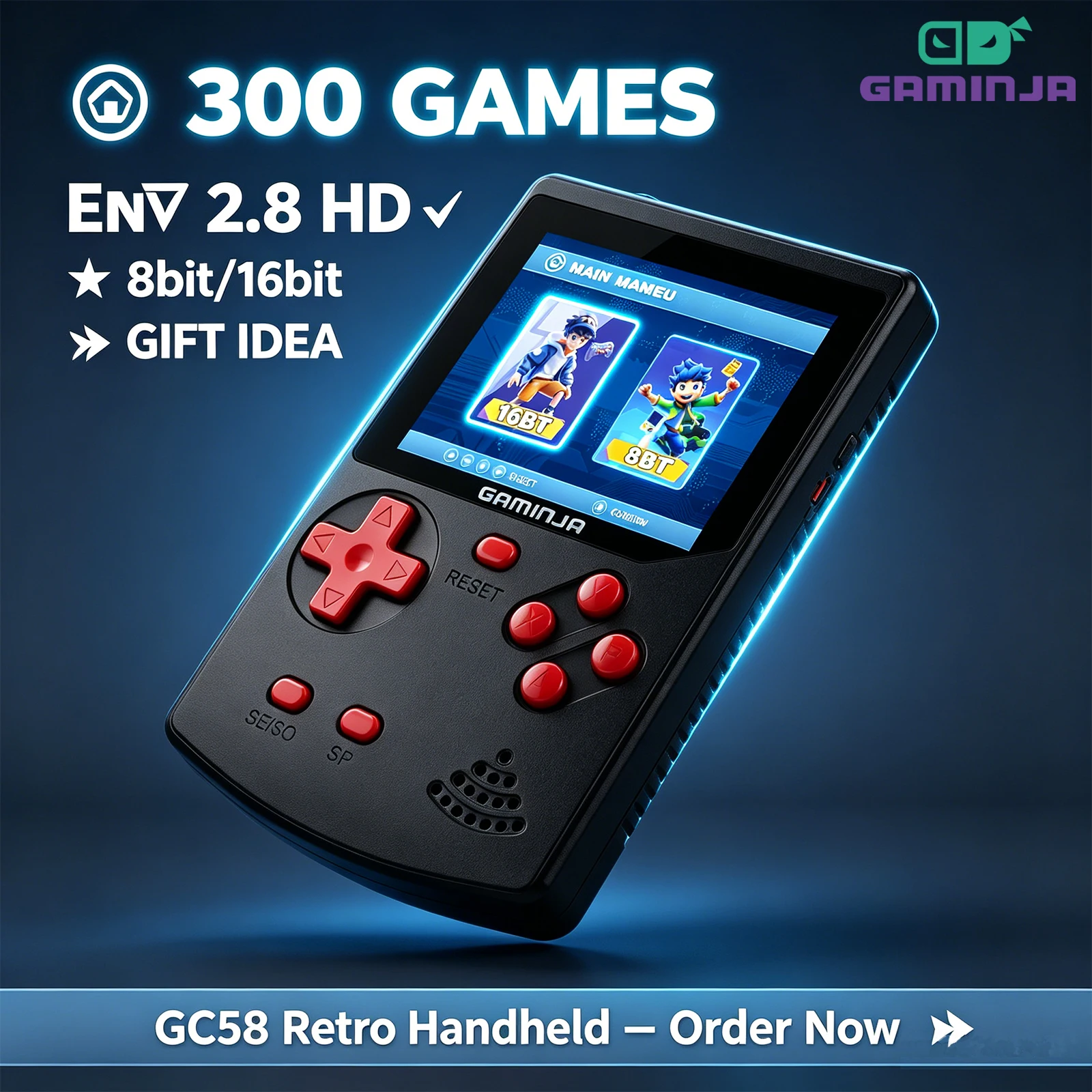 جهاز ألعاب محمول GAMINJA مع 30 - مراجعة Gaming Console Handheld Android وسعره